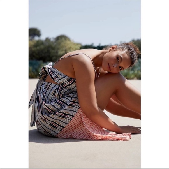 ANTHROPOLOGIE Coverup Cutout Maxi Dress Adjustable Bow Back tie Black Size M NWT - Picture 4 of 8